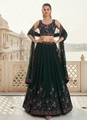 Women's  Black Silk Zari  Embroidery Work Lehenga Choli 4