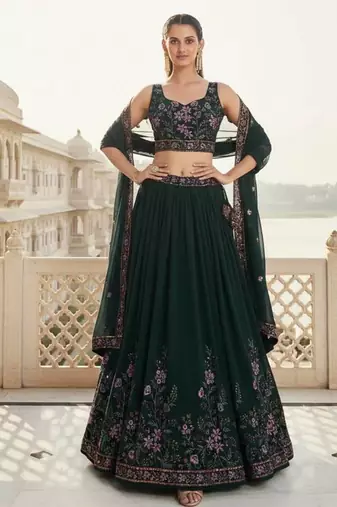 Women's  Black Silk Zari  Embroidery Work Lehenga Choli
