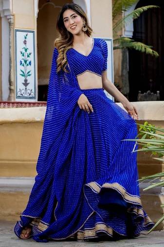 Women's Blue Georgette Zari Embroidery Work Lehenga Choli