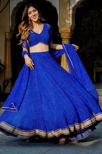 Women's Blue Georgette Zari Embroidery Work Lehenga Choli
