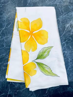 Yellow original japan satin digital print saree with blouse piece 3