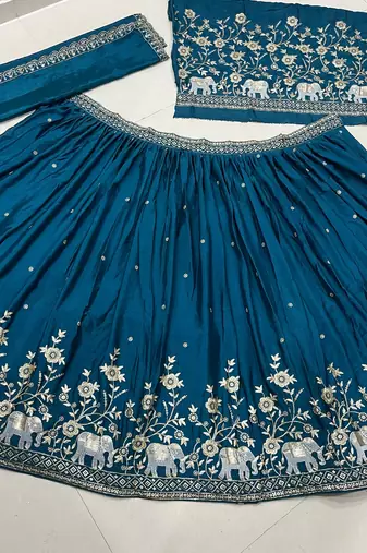 royal teal elephant motif lehenga set