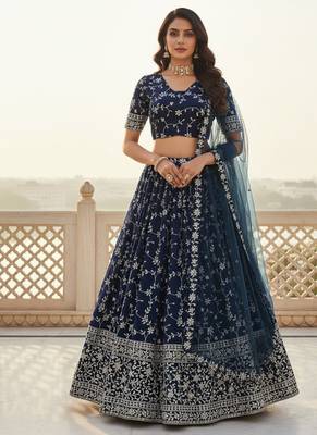 Women's  Blue Silk Georgette Embroidery Work Lehenga Choli 1
