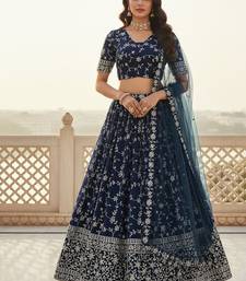Women's  Blue Silk Georgette Embroidery Work Lehenga Choli