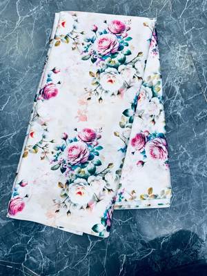 White original japan satin digital print saree with blouse piece 4