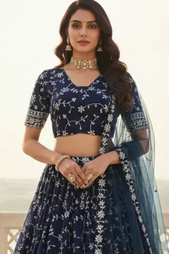 Women's  Blue Silk Georgette Embroidery Work Lehenga Choli