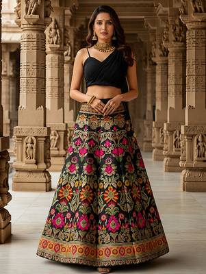 Women's  Black Silk Zari  Embroidery Work Lehenga Choli 1
