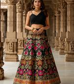 Women's  Black Silk Zari  Embroidery Work Lehenga Choli