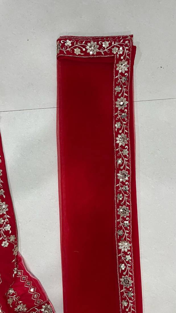 pink red velvet zari embroidered bridal lehenga set