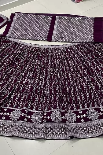 DARK MAGENTA sequin EMBROIDERY GEORGETTE LEHENGA WITH BLOUSE