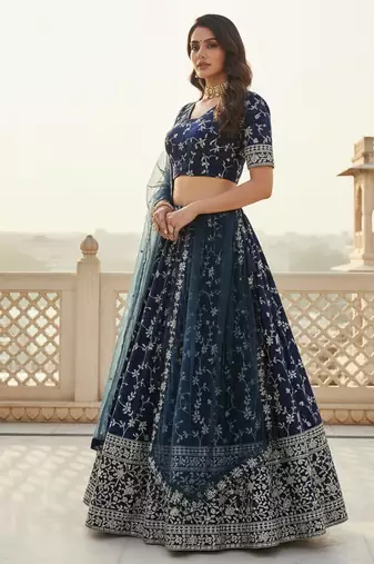 Women's  Blue Silk Georgette Embroidery Work Lehenga Choli