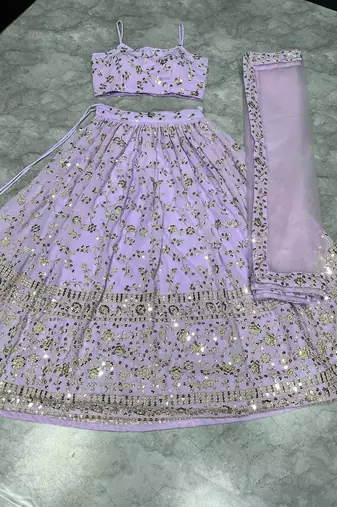 LAVENDER EMBROIDERED GEORGETTE FLAIRED LEHENGA CHOLI WITH DUPATTA