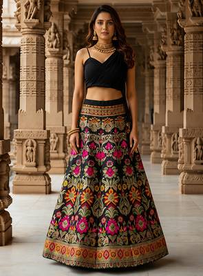 Women's  Black Silk Zari  Embroidery Work Lehenga Choli 2