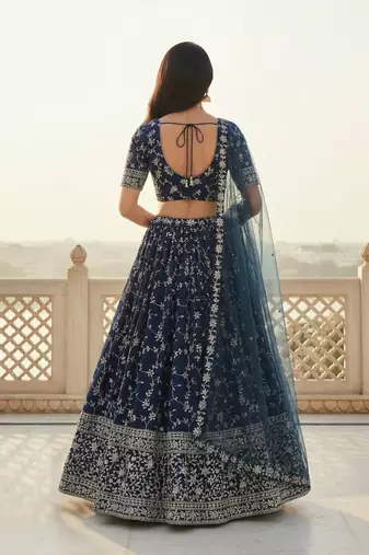Women's  Blue Silk Georgette Embroidery Work Lehenga Choli