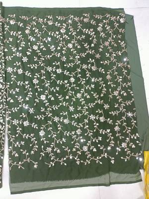 GREEN EMBROIDERED GEORGETTE FLAIRED LEHENGA CHOLI WITH DUPATTA 4