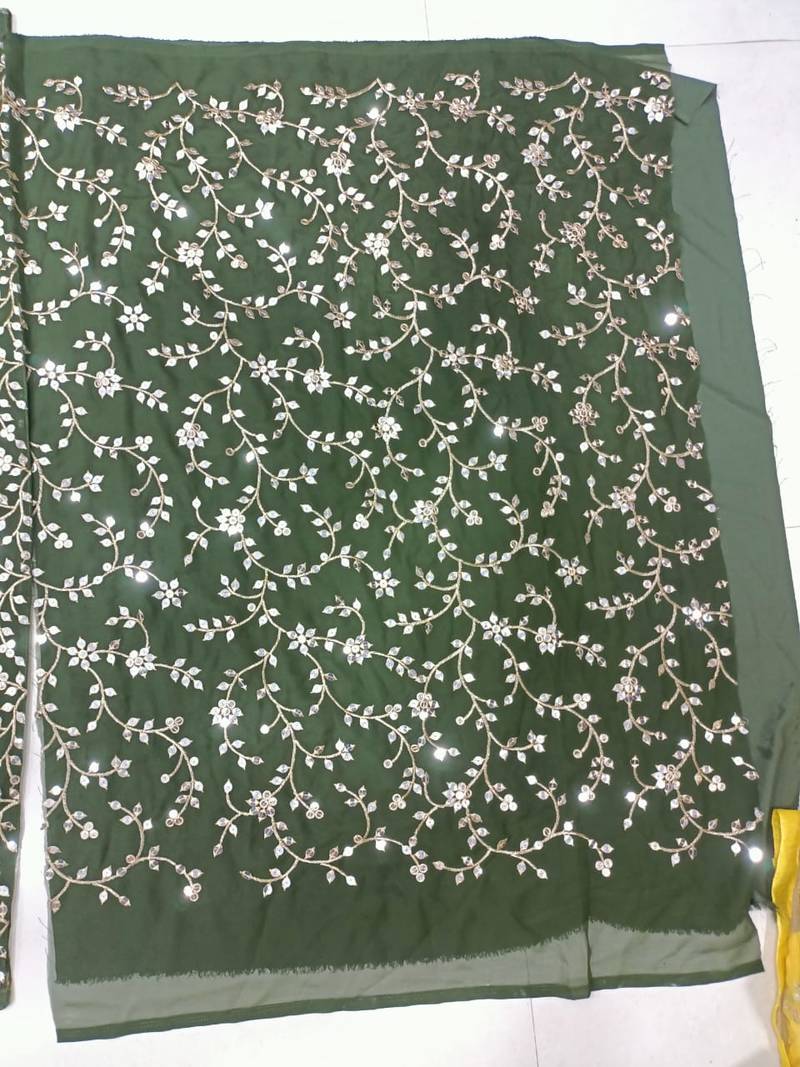 GREEN EMBROIDERED GEORGETTE FLAIRED LEHENGA CHOLI WITH DUPATTA