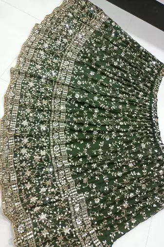 GREEN EMBROIDERED GEORGETTE FLAIRED LEHENGA CHOLI WITH DUPATTA