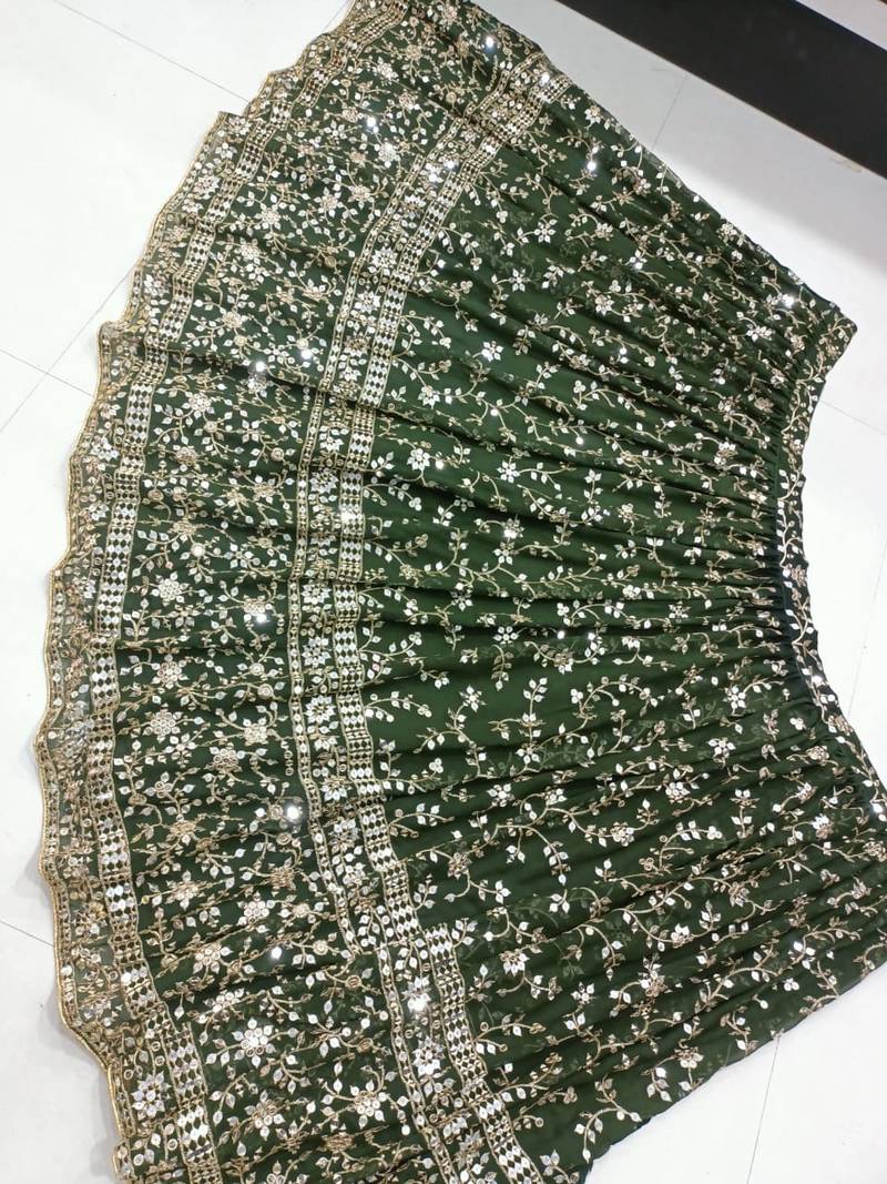 GREEN EMBROIDERED GEORGETTE FLAIRED LEHENGA CHOLI WITH DUPATTA