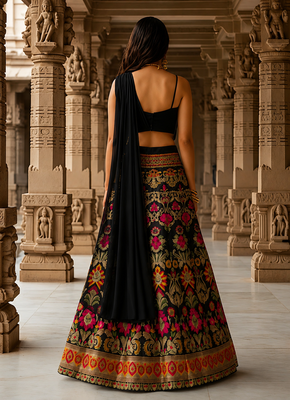 Women's  Black Silk Zari  Embroidery Work Lehenga Choli 3