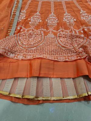 ORANGE EMBROIDERED GEORGETTE HIT LEHENGA CHOLI WITH DUPATTA 3