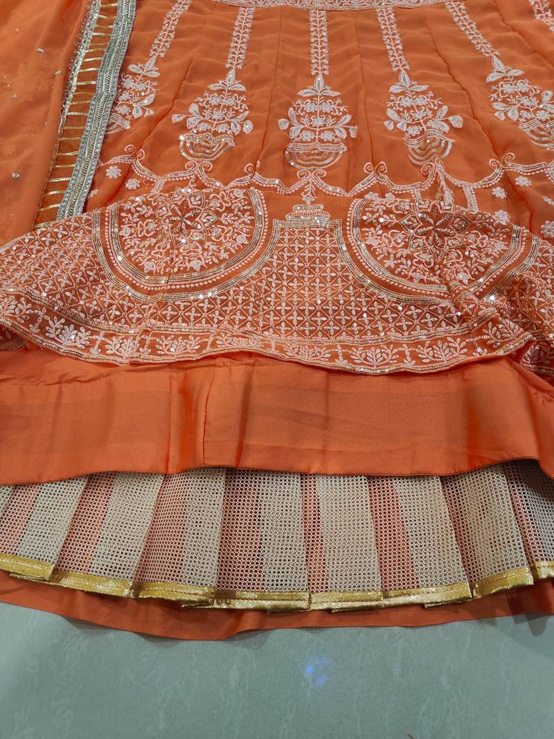 ORANGE EMBROIDERED GEORGETTE HIT LEHENGA CHOLI WITH DUPATTA