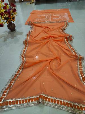 ORANGE EMBROIDERED GEORGETTE HIT LEHENGA CHOLI WITH DUPATTA 4