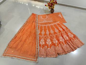 ORANGE EMBROIDERED GEORGETTE HIT LEHENGA CHOLI WITH DUPATTA 5