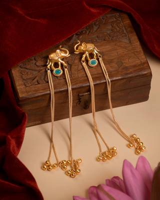 Kashmiri Gold Plated Elephant Long Chain Tassel Earrings for Women | Traditional Statement Dangler Earrings 1