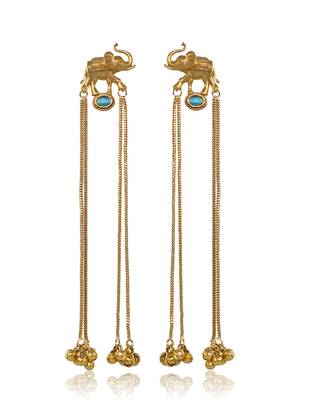 Kashmiri Gold Plated Elephant Long Chain Tassel Earrings for Women | Traditional Statement Dangler Earrings 4