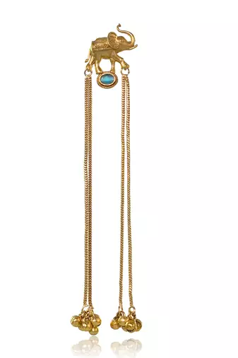 Kashmiri Gold Plated Elephant Long Chain Tassel Earrings for Women | Traditional Statement Dangler Earrings