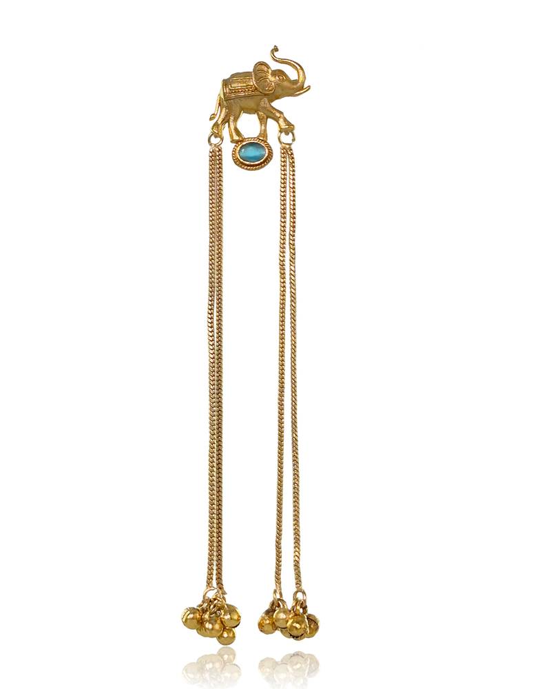 Kashmiri Gold Plated Elephant Long Chain Tassel Earrings for Women | Traditional Statement Dangler Earrings