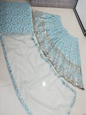 SKYBLUE EMBROIDERED GEORGETTE FLAIRED LEHENGA CHOLI WITH DUPATTA 5