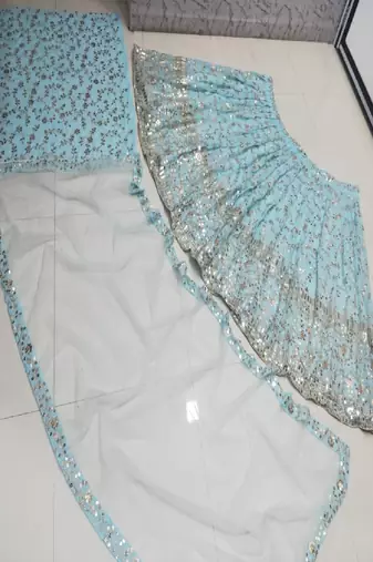 SKYBLUE EMBROIDERED GEORGETTE FLAIRED LEHENGA CHOLI WITH DUPATTA