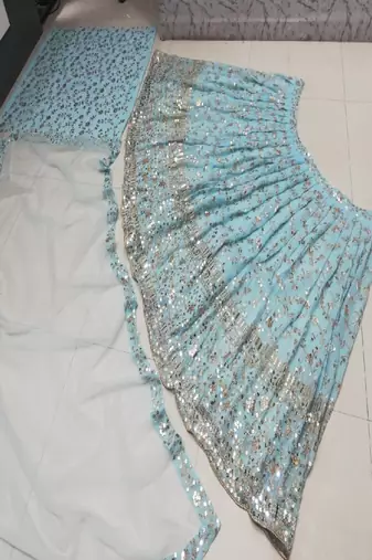 SKYBLUE EMBROIDERED GEORGETTE FLAIRED LEHENGA CHOLI WITH DUPATTA