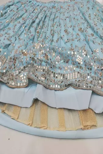 SKYBLUE EMBROIDERED GEORGETTE FLAIRED LEHENGA CHOLI WITH DUPATTA