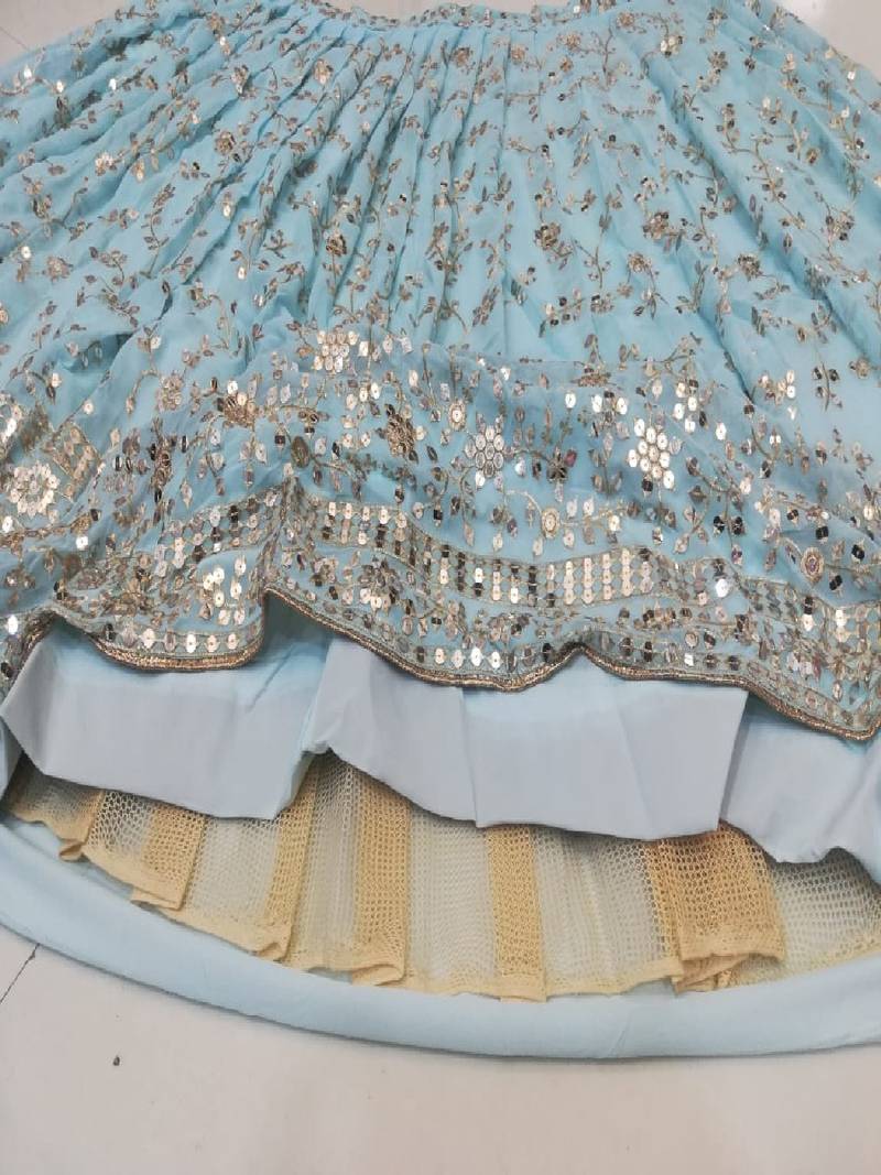 SKYBLUE EMBROIDERED GEORGETTE FLAIRED LEHENGA CHOLI WITH DUPATTA