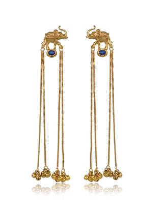 Kashmiri Gold Plated Elephant Long Chain Tassel Earrings for Women | Traditional Statement Dangler Earrings 4