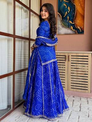 Blue georgette silk printed kurta sharara set with georgette dupatta 3