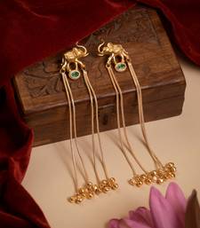 Kashmiri Gold Plated Elephant Long Chain Tassel Earrings for Women | Traditional Statement Dangler Earrings