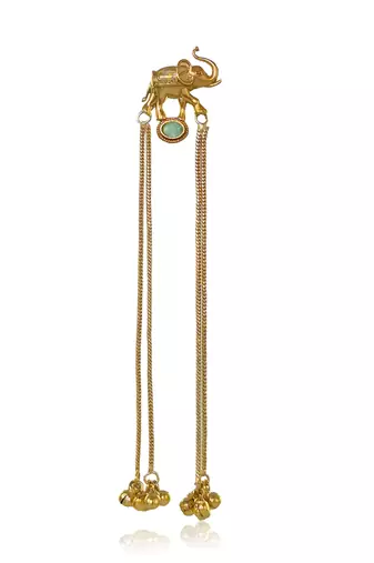 Kashmiri Gold Plated Elephant Long Chain Tassel Earrings for Women | Traditional Statement Dangler Earrings