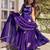 Purple fendy silk satin embroidered flared kurta plaza pant set with silk satin dupatta