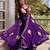 Purple fendy silk satin embroidered flared kurta plaza pant set with silk satin dupatta