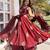 Maroon fendy silk blend satin embroidered flared kurta palazzo pant set with silk blend satin dupatta