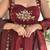 Maroon fendy silk blend satin embroidered flared kurta palazzo pant set with silk blend satin dupatta