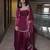 Maroon fendy silk blend satin embroidered kurta sharara set with fendy silk blend satin dupatta