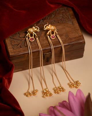Kashmiri Gold Plated Elephant Long Chain Tassel Earrings for Women | Traditional Statement Dangler Earrings 1
