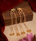 Kashmiri Gold Plated Elephant Long Chain Tassel Earrings for Women | Traditional Statement Dangler Earrings