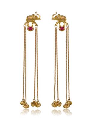 Kashmiri Gold Plated Elephant Long Chain Tassel Earrings for Women | Traditional Statement Dangler Earrings 4