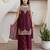 Maroon fendy satin embroidered kurta sharara set with fendy satin dupatta