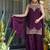 Wine fendy satin embroidered kurta sharara set with fendy satin dupatta